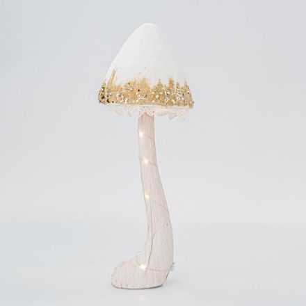 VELVET MUSHROOM, WHITE, WITH LIGHTS, 15x41cm