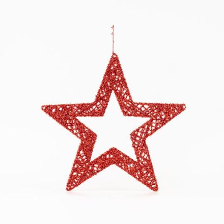 HANGING STAR, GRID, RED, 45cm