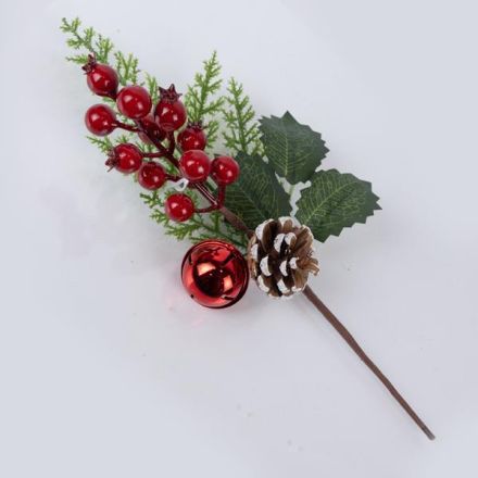 PICK WITH RED BERRIES AND BELL, 30cm