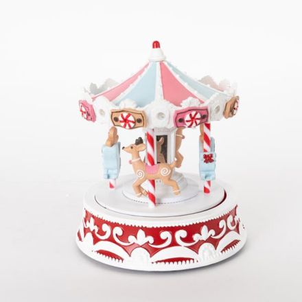 LIGHTED OPAL CAROUSEL, MUSIC AND MOVEMENT, ADAPTOR, 18.9x18.9x22.2cm
