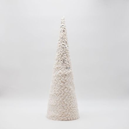TREE CONE WITH WHITE FUR AND GLITTER, 52cm