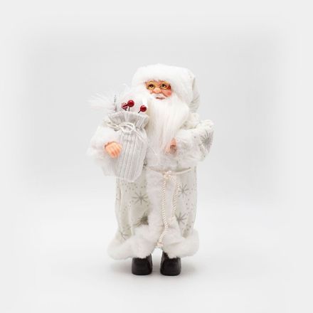 SANTA CLAUS WITH WHITE FUR CLOTHS AND SACK WITH BERRY, 30cm
