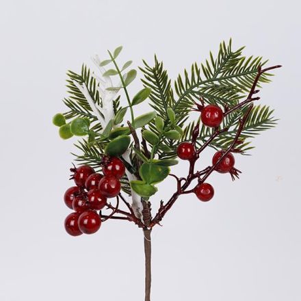 PICK WITH WHITE HORN AND BERRY, 25cm