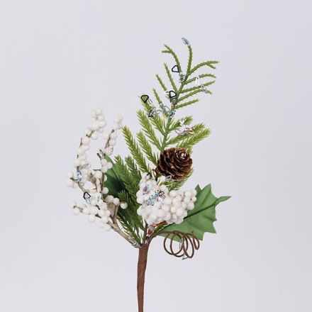 PICK WITH WHITE BERRIES AND WATTLE, 26cm