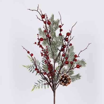 BRANCH WITH DARK RED BERRIES AND PINECONE, 67cm