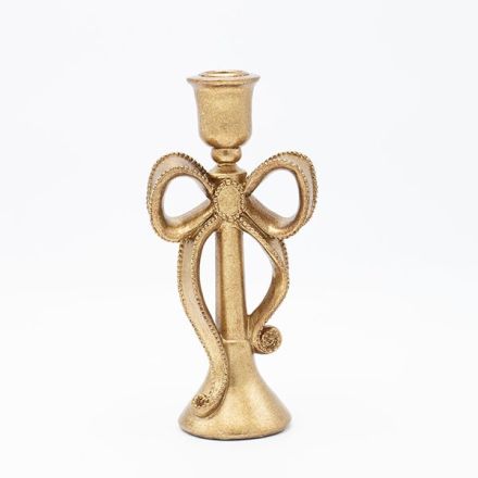 POLYRESIN CANDLE HOLDER, GOLD, WITH BOW, 10.3x7.3x21.7cm