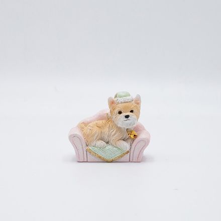 POLYRESIN HANGING ORNAMENT, DOG ON SOFA, OPAL COLOUR, 7x5.5cm