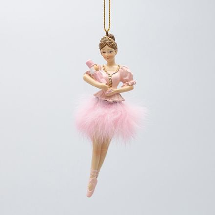POLYRESIN HANGING ORNAMENT, BALLERINA WITH NUTCRACKER, PINK, 4x12.5cm