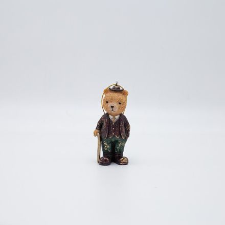 POLYRESIN HANGING ORNAMENT, VINTAGE BEAR WITH STICK,  4.5x9.5cm