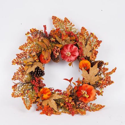 ΣΤΕΦΑΝΙ ΜΕ ΦΥΛΛΑ ΣΦΕΝΔΑΜΟΥ ΚΑΙ ΠΟΡΤΟΚΑΛΙ ΒΕΛΟΥΔΙΝΕΣ ΚΟΛΟΚΥΘΕΣ, 60cm