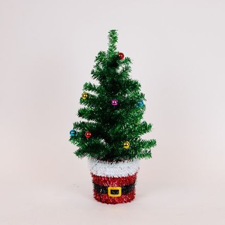 CHRISTMAS TREE DECORATED WITH SANTA BASE, GREEN, 45cm