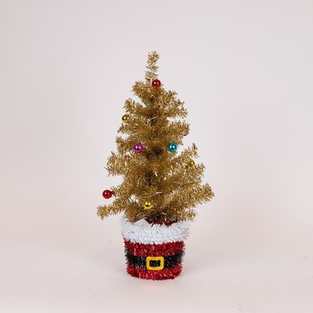 CHRISTMAS TREE DECORATED WITH SANTA BASE, GOLD, 45cm