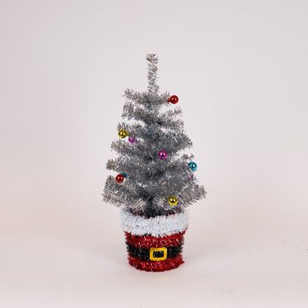 CHRISTMAS TREE DECORATED WITH SANTA BASE, SILVER, 45cm