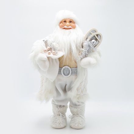SANTA WITH WHITE FUR AND GIFTS, 45cm