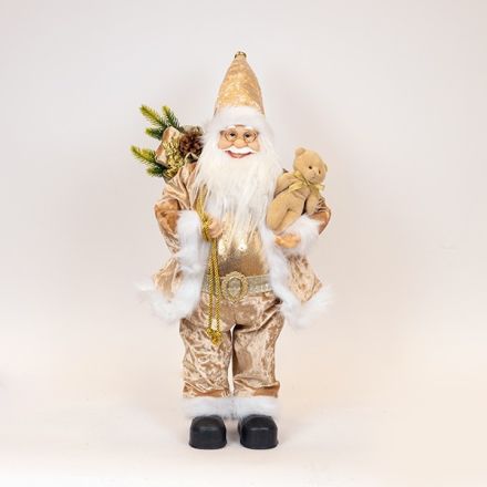 SANTA WITH CHAMPAGNE, CLOTHES, AND A TEDDY BEAR, 60cm