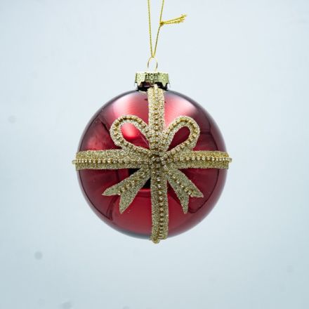 ΓΥΑΛΙΝΗ ΜΠΑΛΑ, ΚΟΚΚΙΝΗ ΜΕ ΧΡΥΣΟ ΦΙΟΓΚΟ, ΣΕΤ 4ΤΜΧ, 10cm