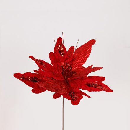 RED FLOWER WITH GOLD LEATHER LEAVES, 36x15cm