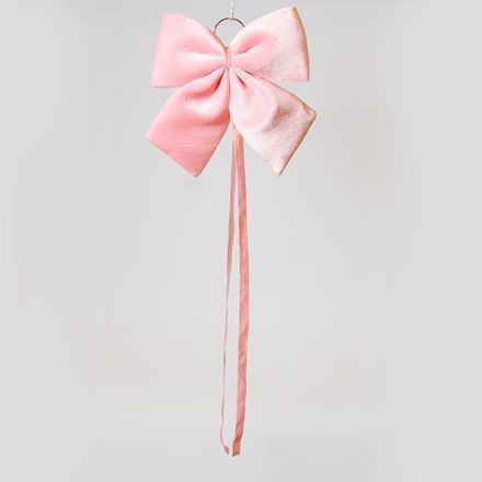 BOW, VELVET PINK, WITH RIBBON, 34cm