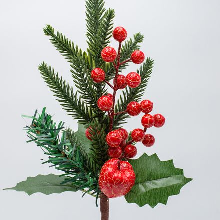 PICK WITH RED BERRIES AND GOLD CRACKLE EFFECT, 31cm