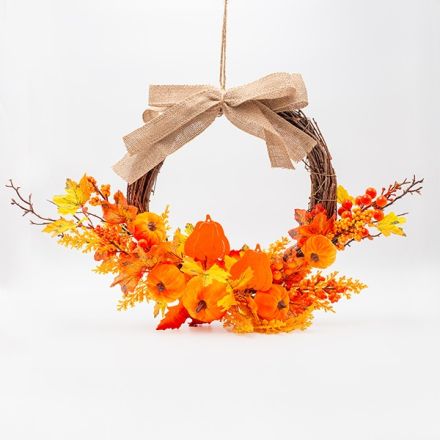 WREATH WITH ORANGE PUMPKINS, 65cm
