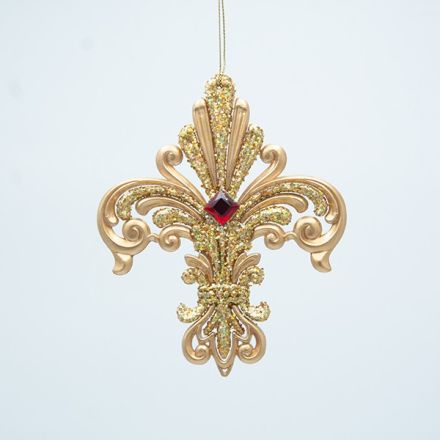 ΑΚΡΥΛΙΚΟ ΣΤΟΛΙΔΙ FLEUR DE LIS, ΧΡΥΣΟ ΜΕ ΚΟΚΚΙΝΟ ΛΙΘΟ, 11.4x1x13.7cm