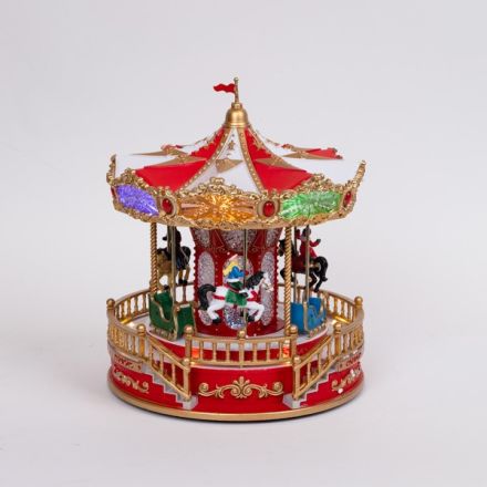 CAROUSEL, RED GOLD, WITH MUSIC, MOVEMENT, AND LIGHT, WITH TRANSFORMER, 23x23x2x28