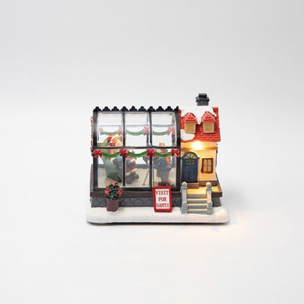 CHRISTMAS SCENE IN A GREENHOUSE, LIGHTED, BATTERY OPERATED, 15x11x12cm