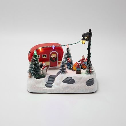 DECORATED CARAVAN, LIGHTED, BATTERY OPERATED, 18x11x14cm
