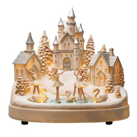 FAIRY-TALE CASTLE WITH BALLERINAS AND SWANS, WITH MUSIC AND MOVEMENT, WITH ADAPTOR, 29x24.5x27.5cm