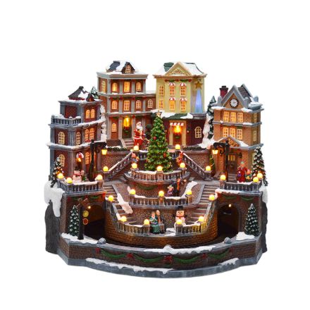 CITY WITH CHRISTMAS TREE AND TRAIN, WITH MUSIC AND MOVEMENT, WITH ADAPTOR, 46x41x37cm
