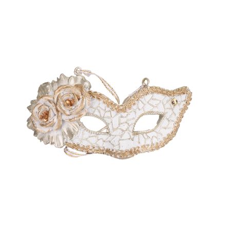 VENETIAN WHITE MASK WITH GOLD DECORATION, POLYRESIN, 10.5x3.5x5.5cm