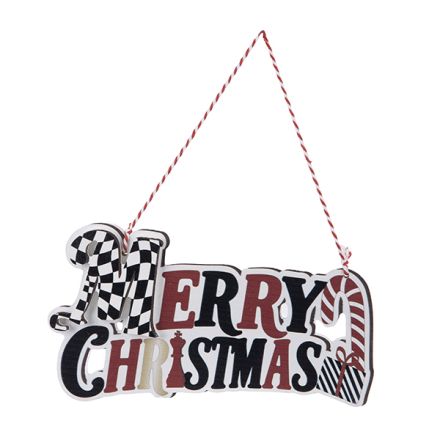 ΣΤΟΛΙΔΙ ΚΡΕΜΑΣΤΟ ΞΥΛΙΝΟ, MERRY CHRISTMAS, ΛΕΥΚΟ ΚΟΚΚΙΝΟ ΜΑΥΡΟ, 12x15x23cm