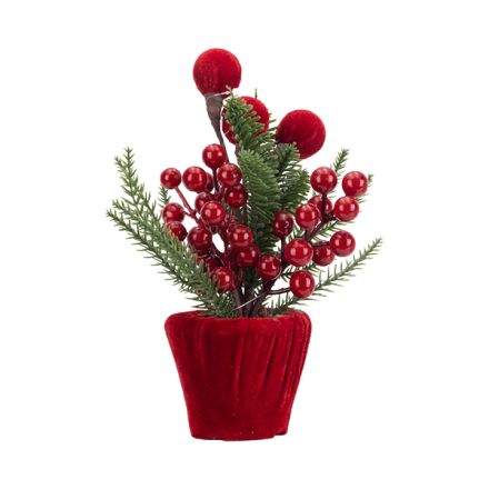 DISPLAY BOX, ΓΛΑΣΤΡΑΚΙ ΚΟΚΚΙΝΟ ΜΕ  ΒΕΛΟΥΔΙΝΕΣ ΜΠΑΛΙΤΣΕΣ ΚΑΙ ΜΕΤΑΛΛΙΖΕ BERRIES, 6TMX, 23cm