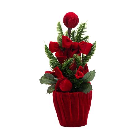 ΓΛΑΣΤΡΑΚΙ ΚΟΚΚΙΝΟ ΒΕΛΟΥΔΟ ΜΕ ΕΛΑΤΟ ΣΤΟΛΙΣΜΕΝΟ ΜΕ ΚΟΚΚΙΝΟΥΣ ΒΕΛΟΥΔΙΝΟΥΣ ΦΙΟΓΚΟΥΣ ΚΑΙ ΜΠΑΛΙΤΣΕΣ, 35cm