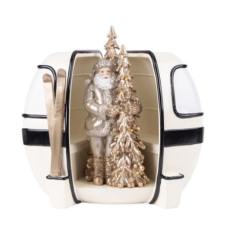 DECORATIVE CABLE CAR WITH SANTA CLAUS, POLYRESIN, LIGHTED, BATTERY-OPERATED, 36.3x28x35.7cm