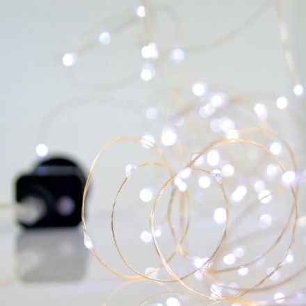 ΣΕΙΡΑ, 100 MINI LED, ΜΕΤΑΣΧΗΜΑΤΙΣΤΗΣ, 8 ΠΡΟΓΡΑΜΜΑΤΑ, ΑΣΗΜΙ ΧΑΛΚΙΝΟ ΚΑΛΩΔΙΟ, ΛΕΥΚΟ LED ANA 10cm, ΠΡΟΕΚΤΑΣΗ ΠΑΡΟΧΗΣ 5m, ΙΡ44