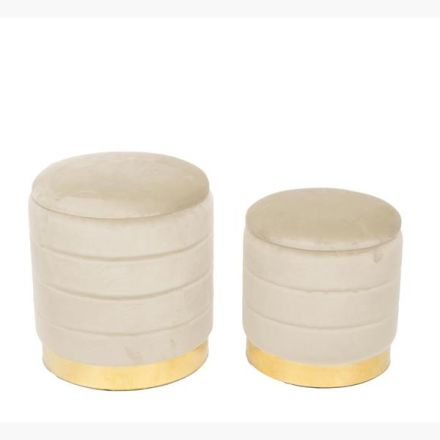 S/2 STOOL VELVET FABRIC BEIGE 34.5x34.5x38.5cm / 30x30x32cm