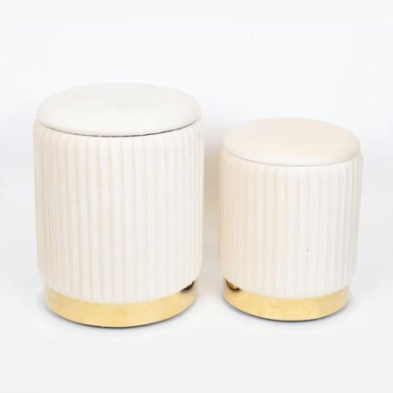 S/2 STOOL VELVET FABRIC IVORY 35x35x45cm / 30x30x38cm