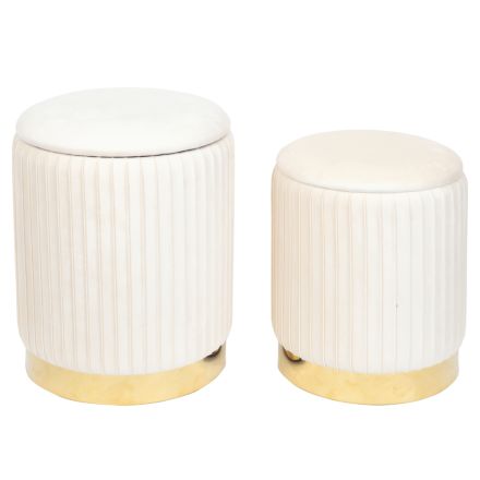 S/2 STOOL VELVET FABRIC IVORY 35x35x45cm / 30x30x38cm