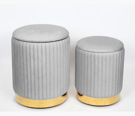 S/2 STOOL VELVET FABRIC GREY 35x35x45cm / 30x30x38cm