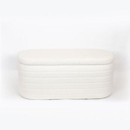 BENCH CURLY FABRIC WHITE WITH STORAGE 98x42x42cm