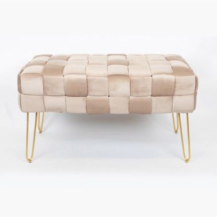 BENCH VELVET BEIGE KNITTED DESIGN GOLD METAL LEGS 82x43x46cm