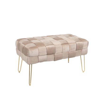 BENCH VELVET BEIGE KNITTED DESIGN GOLD METAL LEGS 82x43x46cm