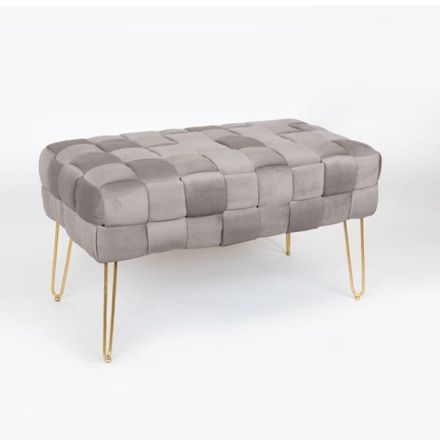 BENCH VELVET GREY KNITTED DESIGN GOLD METAL LEGS 82x43x46cm