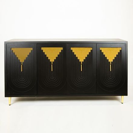 SIDEBOARD WOODEN BLACK GOLD METAL LEGS 152x40x80cm