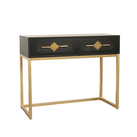 CONSOLE WOODEN BLACK GOLD METAL LEGS 100x40x80cm