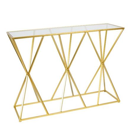 CONSOLE METAL GOLD WITH GLASS TOP 107x32x78cm
