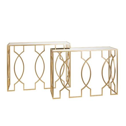 S/2 CONSOLE METAL GOLD WITH GLASS TOP 106.5x35.5x79cm / 
101.5x30.5x73.5cm