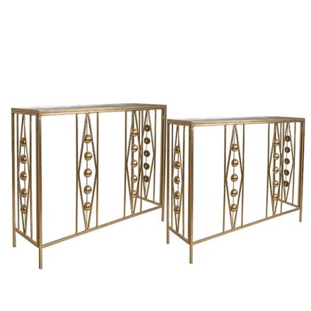 S/2 CONSOLE METAL GOLD WITH GLASS TOP 100x30x80cm / 90x27x75cm