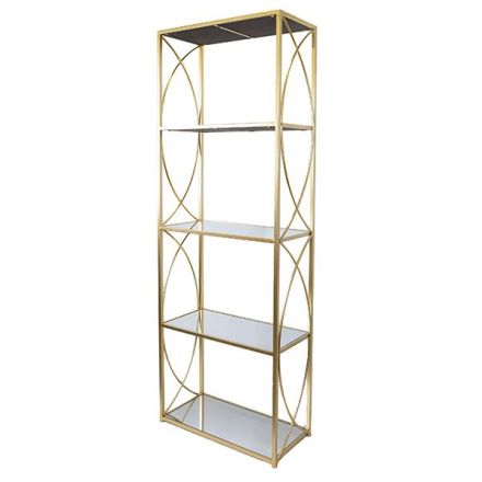 GLASS SHELVING UNIT METAL GOLD 61x28x177cm